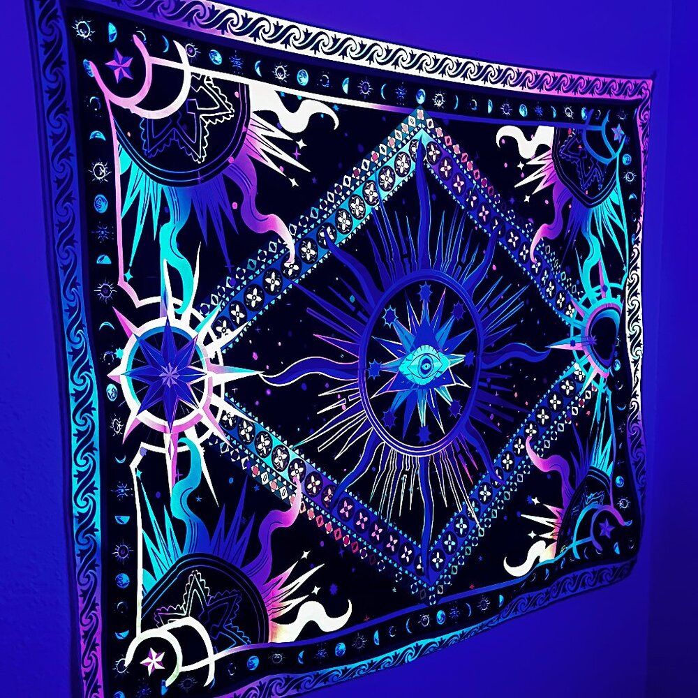 Pyramid eye day and night astrology blacklight tapestry wall decor hanging